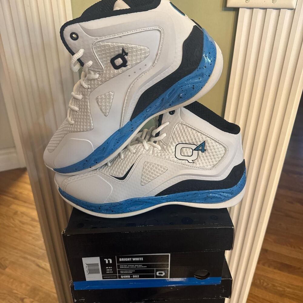 Q4 Sports Men's Basketball Shoes - Bright White and Aster Blue and Black - Picture 2 of 6